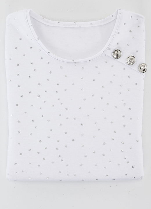 - Shirt mit Sternchen-Druck allover in 2 Farben, in Größe 036 bis 052, in Farbe WEISS-SILBERFARBEN