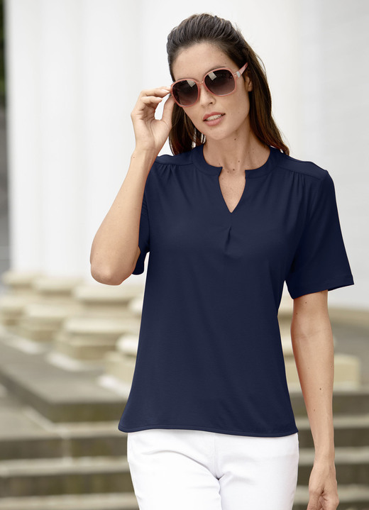 Kurzarm - Shirt-Tunika mit Stehkragen, in Größe 036 bis 052, in Farbe MARINE Ansicht 1