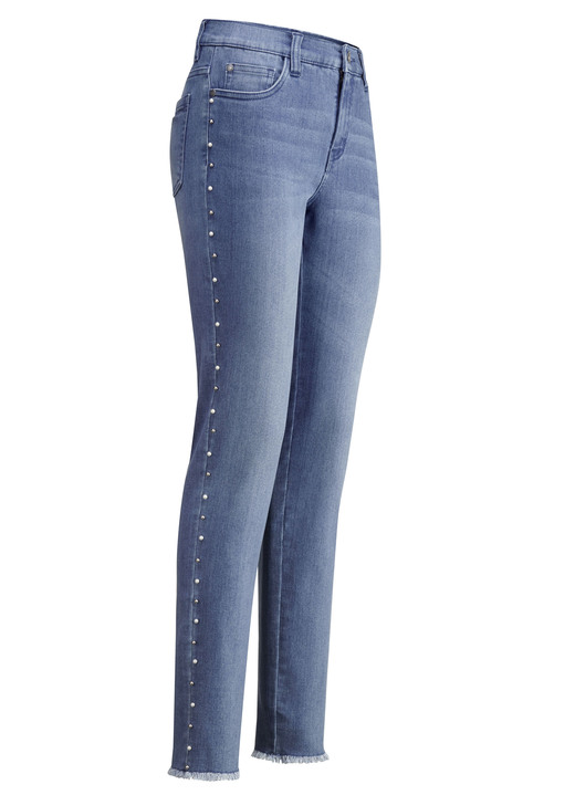 Hosen mit Knopf- und Reißverschluss - Edel-Jeans mit tollen Zierperlen, in Größe 017 bis 050, in Farbe JEANSBLAU Ansicht 1