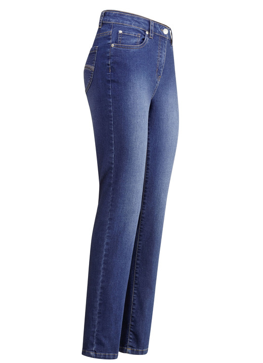 Hosen mit Knopf- und Reißverschluss - Jeans mit schönen Stickereien und funkelnden Strassteinen Hosen mit Knopf- und Reißverschluss - Jeans mit schönen Stickereien und funkelnden Strassteinen, in Größe 017 bis 052, in Farbe JEANSBLAU