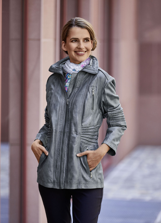 Lederjacken - Lederjacke mit Steh-Umlegekragen Lederjacken - Lederjacke mit Steh-Umlegekragen, in Größe 038 bis 052, in Farbe ANTIK ANTHRAZIT