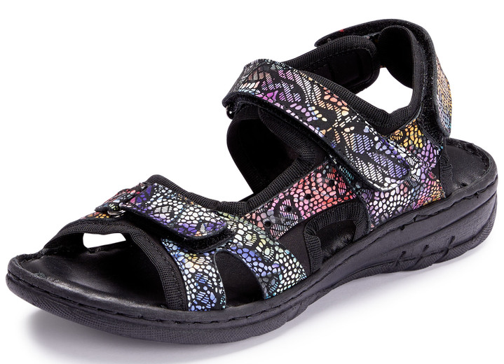 Sandaletten & Pantoletten - Gemini Trekking-Sandale mit bunter Floral-Prägung, in Größe 036 bis 042, in Farbe SCHWARZ Ansicht 1