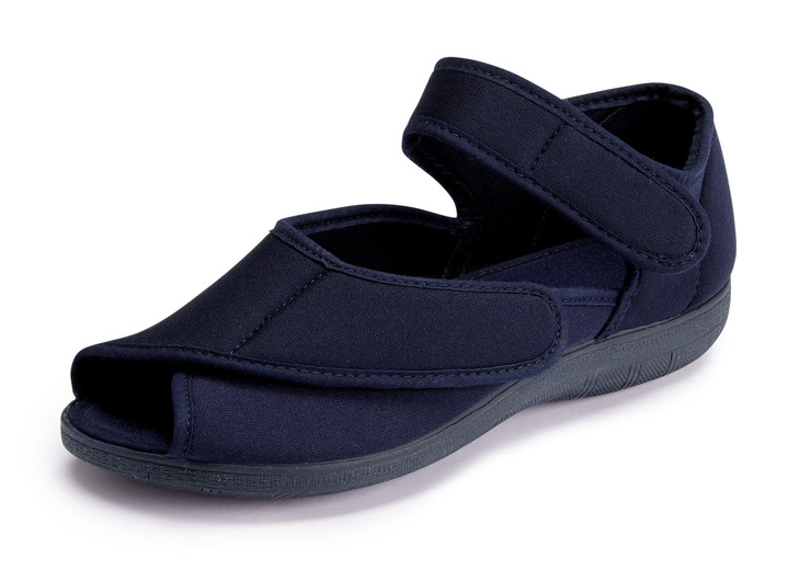 Sandaletten & Pantoletten - Klett-Sandale aus elastischem Textilmaterial, in Größe 035 bis 042, in Farbe MARINE Ansicht 1