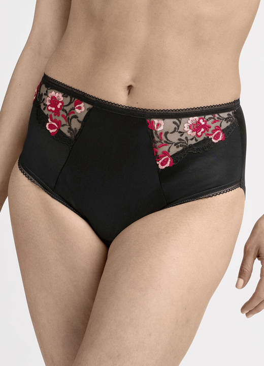 Slips - Miss Mary Miederslip mit floraler Tüllstickerei , in Größe 038 bis 052, in Farbe SCHWARZ Ansicht 1