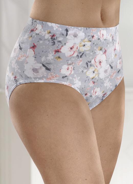 Slips - Viererpack Slips mit Floraldessin, in Größe 038 bis 056, in Farbe SILBERGRAU-ROSÉ-BUNT Ansicht 1