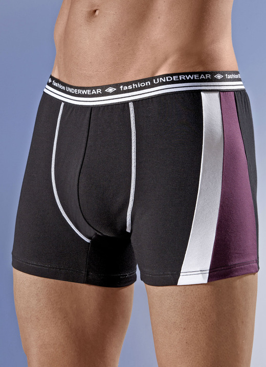 Pants & Boxershorts - Viererpack Pants mit Elastikbund und Kontrasteinsätzen, in Farbe 2X SCHWARZ-BORDEAUX-WEISS, 2X BORDEAUX-SCHWARZ-WEISS
