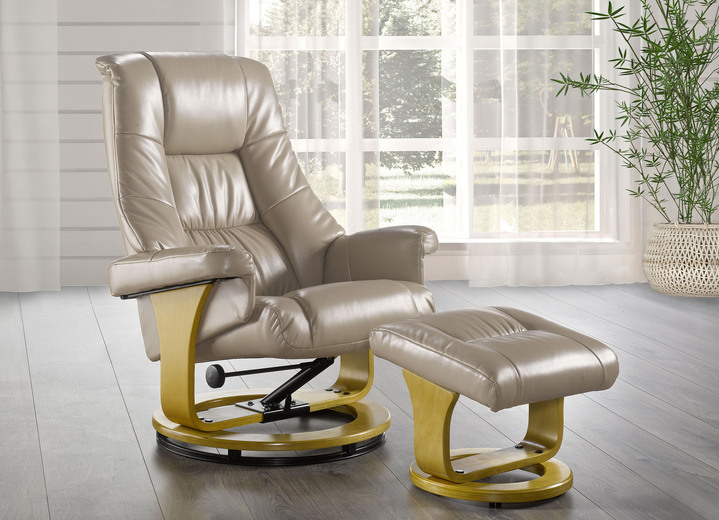 TV-Sessel / Relax-Sessel - Relaxsessel mit Hocker auf stabilem Holzgrundgestell, in Farbe TAUPE Ansicht 1