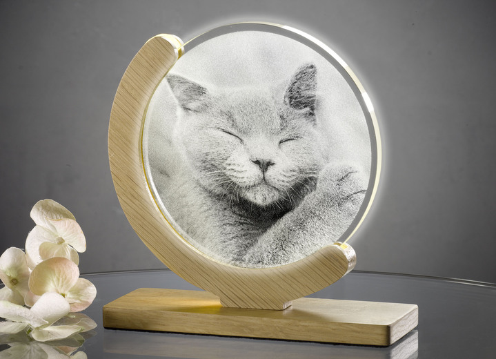 - Dimmbare LED-Tischleuchte mit Katzen-Motiv, in Farbe EICHE