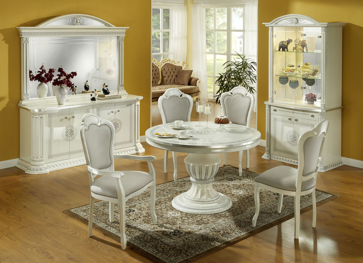 - Stilvolle Möbel mit hochglanzlackierter Kunststoffoberfläche, in Farbe WEISS-SILBER, in Ausführung Couchtisch