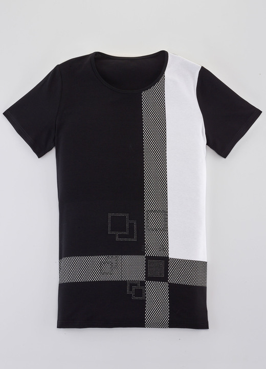 Kurzarm - Shirt in Farb- und Muster-Mix in 2 Farben, in Größe 038 bis 054, in Farbe SCHWARZ-WEISS Ansicht 1