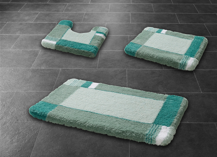 - Badgarnitur von Kleine Wolke mit rutschhemmender Rückseite, in Größe 101 (Teppich, 50/ 65 cm) bis 108 (Stand-WC-Vorleger, 50/ 50 cm), in Farbe KARIBIKGRÜN