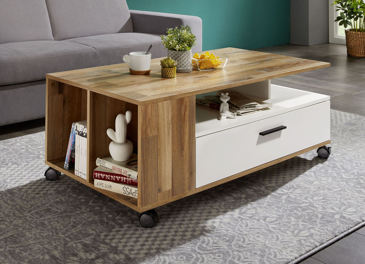 - Topmoderner Couchtisch mit geräumiger Schublade, in Farbe EICHE-WEISS