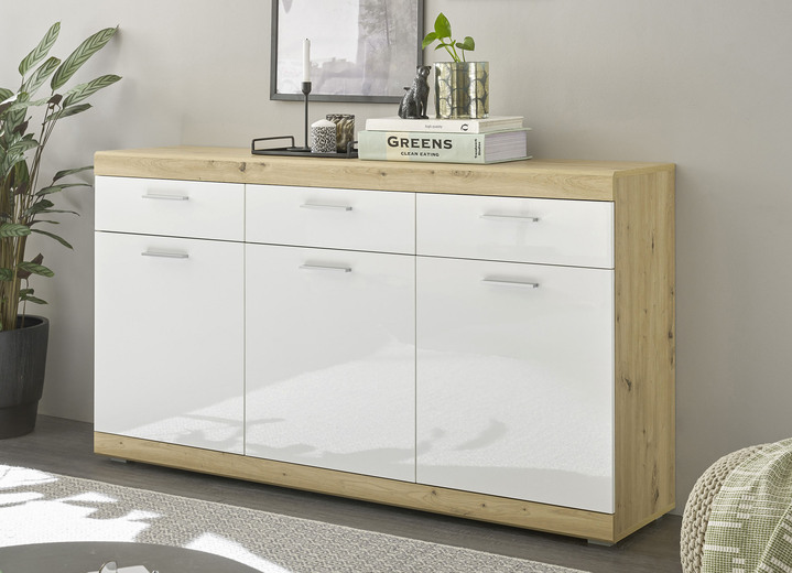 Sideboards - Sideboard in Hochglanz-Optik, in Farbe EICHE-WEISS