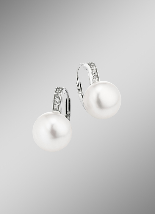 Ohrschmuck - Ohrringe mit SW-Zuchtperlen und Diamanten, in Farbe  Ansicht 1