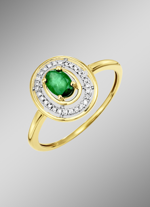 Ringe - Damenring mit Smaragd und Diamanten, in Größe 160 bis 220, in Farbe  Ansicht 1