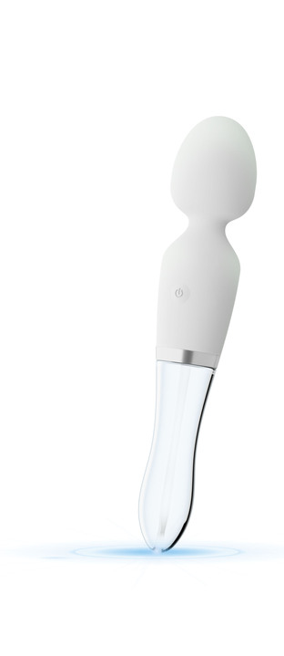 - Massagegerät aus Glas und Silikon, in Farbe WEISS/ TRANSPARENT, in Ausführung Massagestab Ansicht 1