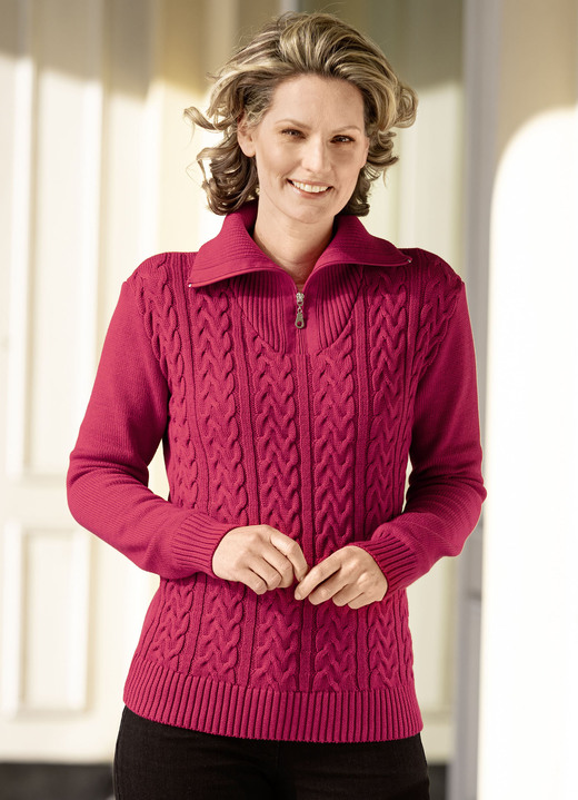 Basics - Pullover mit streckenden Strukturen, in Größe 036 bis 052, in Farbe ROT