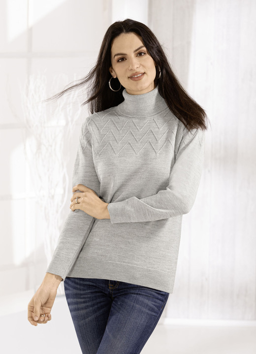 Basics - Pullover mit Schurwolle, in Größe 036 bis 052, in Farbe GRAU MELIERT Ansicht 1