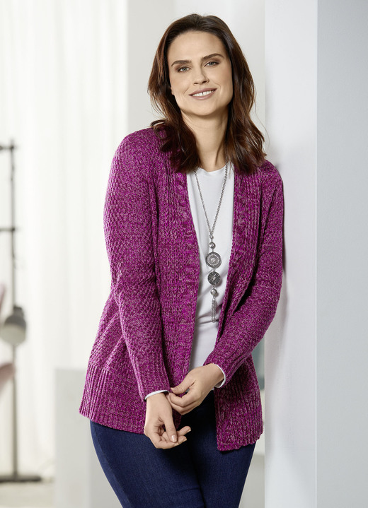 Basics - Strickjacke aus Melangegarn Basics - Strickjacke aus Melangegarn, in Größe 036 bis 052, in Farbe BEERE MELIERT