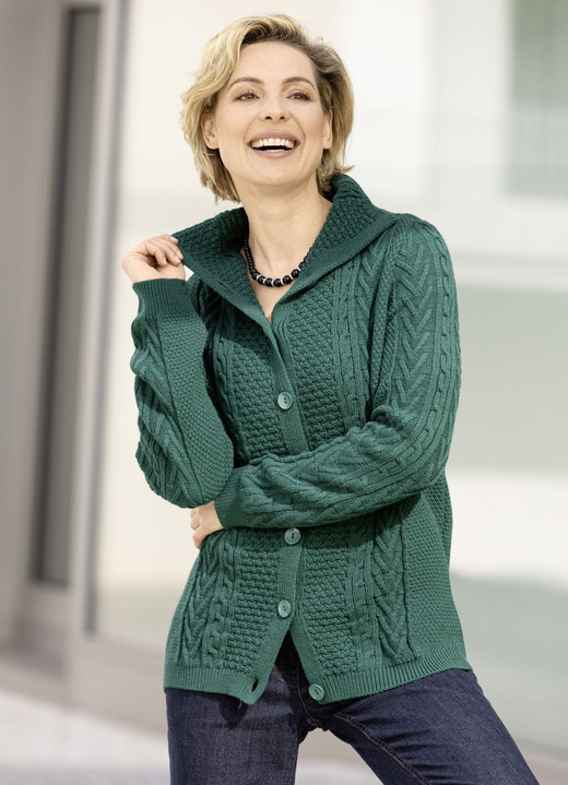 Basics - Strickjacke in Strukturmix, in Größe 038 bis 052, in Farbe DUNKELGRÜN