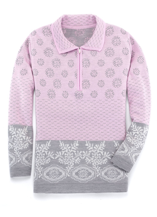 Langarm - Pullover in Jacquard-Dessin, in Größe 036 bis 052, in Farbe ROSÉ-GRAU MELIERT Ansicht 1