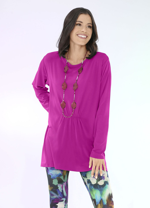 Langarm - Longshirt mit Raffung in 3 Farben, in Größe 034 bis 054, in Farbe FUCHSIA Ansicht 1