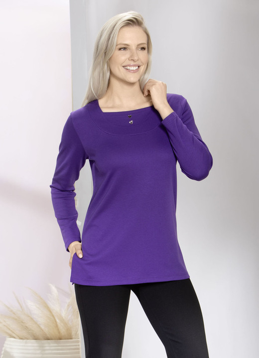 Langarm - Charmantes Sweatshirt mit Blende in 2 Farben, in Größe 040 bis 056, in Farbe LILA Ansicht 1