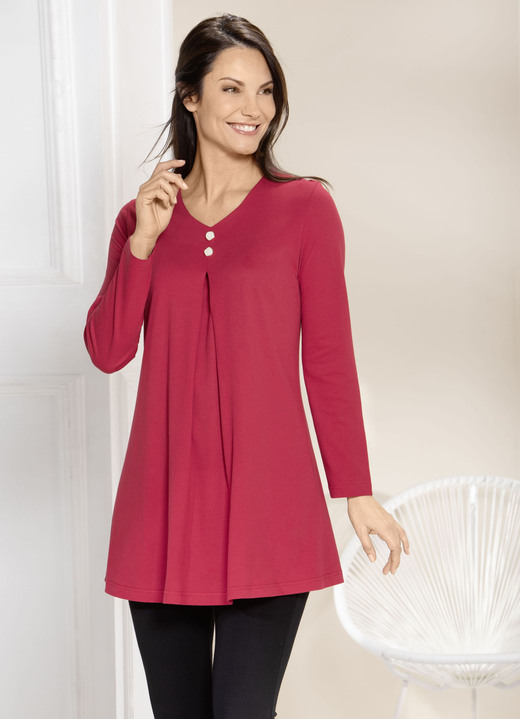 Langarm - Longshirt mit Kellerfalte im Vorderteil in 2 Farben Langarm - Longshirt mit Kellerfalte im Vorderteil in 2 Farben, in Größe 038 bis 056, in Farbe ROT