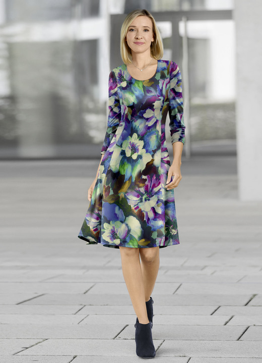 Kleider - Kleid in Premium-Qualität, in Größe 036 bis 052, in Farbe BLAU-BEERE-BUNT