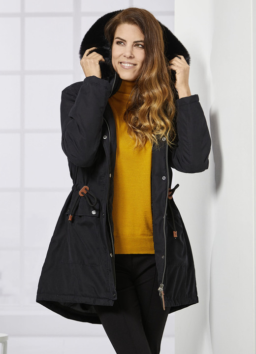Winterjacken - Parka mit Plüsch-Innenausstattung in der Kapuze Winterjacken - Parka mit Plüsch-Innenausstattung in der Kapuze, in Größe 034 bis 052, in Farbe SCHWARZ