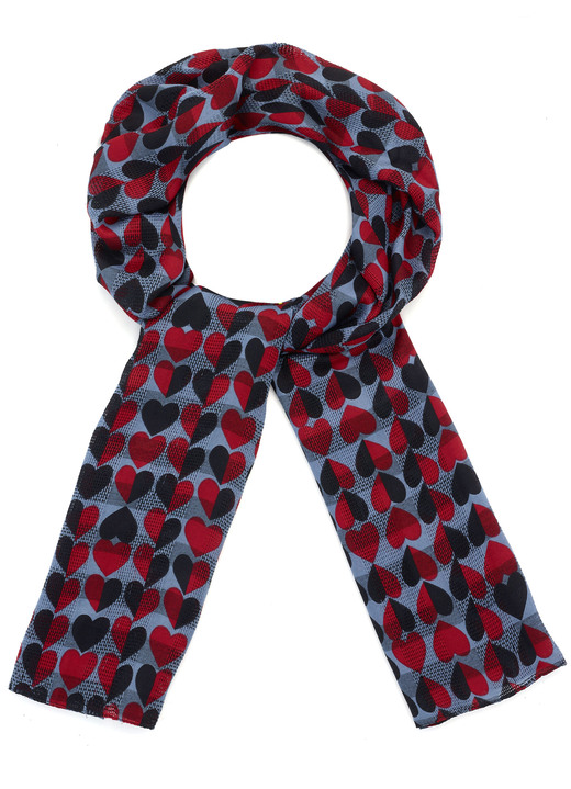 - Schal mit Herzmotiven, in Farbe GRAU-SCHWARZ-ROT Ansicht 1