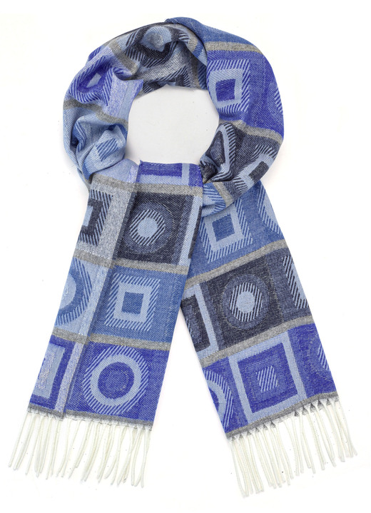 - Schal mit geometrischen Formen, in Farbe HELLBLAU-KOBALTBLAU-MARINE Ansicht 1