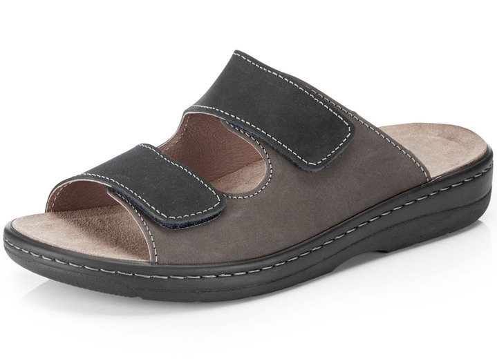 Sandalen & Pantoletten - GINO GALANTE Pantolette mit zwei Klettspangen, in Größe 040 bis 046, in Farbe DUNKELBLAU-MOKKA Ansicht 1
