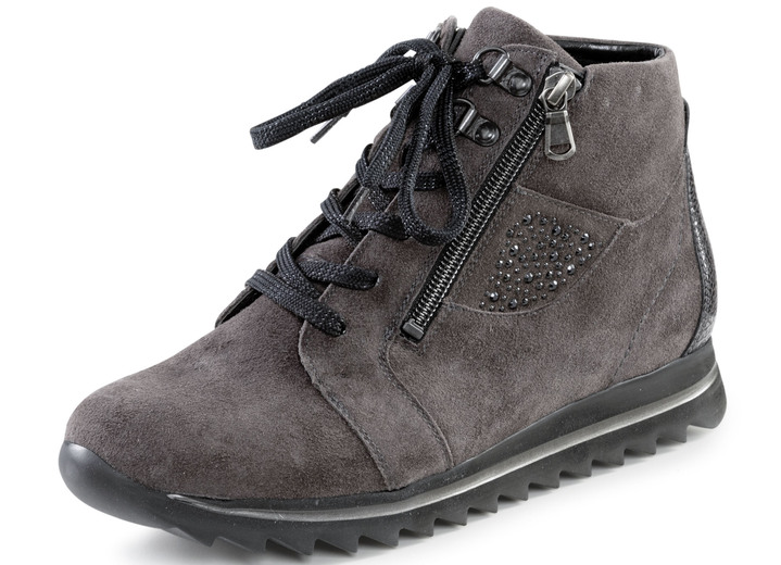 Stiefel & Stiefeletten - Waldläufer Schnür-Bootie mit seitlichen Glitzersteinchen, in Größe 3 1/2 bis 8, in Farbe ANTHRAZIT Ansicht 1