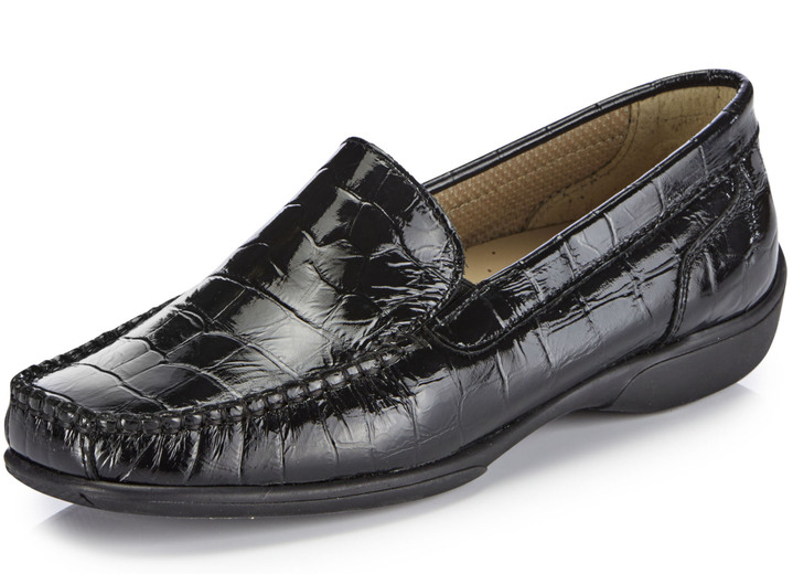 Slipper & Schnürschuhe - ELENA EDEN Mokassin-Slipper aus krokogeprägtem Chevreauleder, in Größe 036 bis 042, in Farbe SCHWARZ Ansicht 1