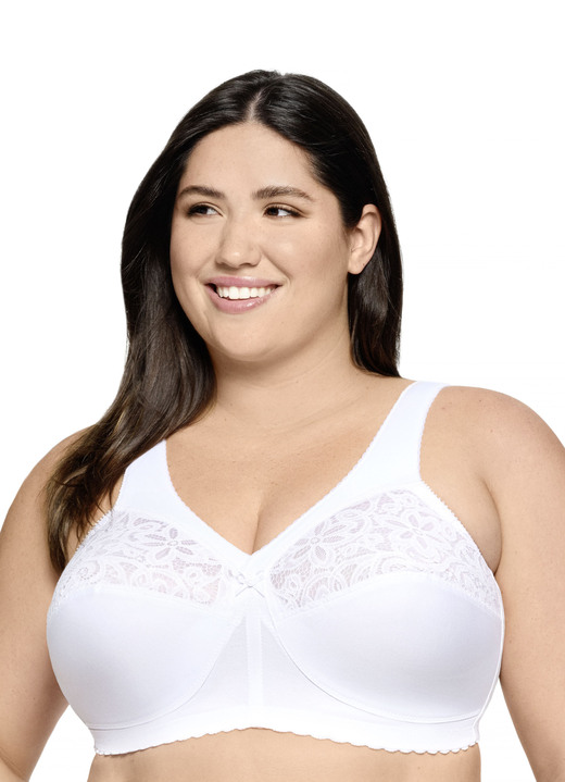 Soft-BH - Glamorise Stütz-BH mit Stickereispitze, in Größe 080 bis 130, in Cup E, in Farbe WEISS Ansicht 1