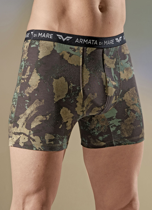 Pants & Boxershorts - Dreierpack Pants in Camouflage-Optik, mit Elastikbund, in Größe 004 bis 010, in Farbe BRAUN-OLIV-CAMEL