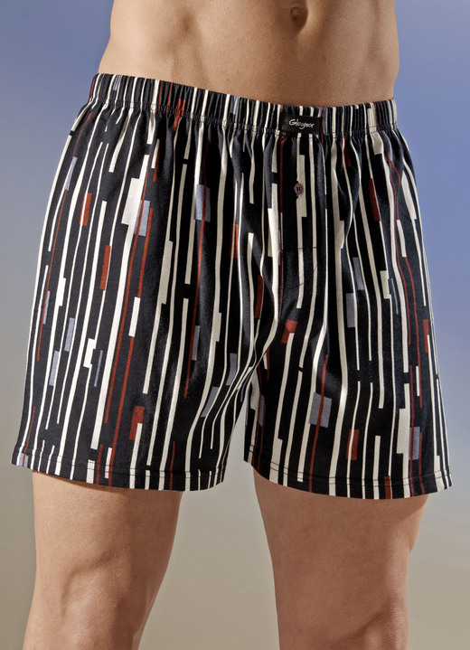 Pants & Boxershorts - Viererpack Boxershorts mit Streifendessin, in Größe 005 bis 014, in Farbe 2X SCHWARZ-BUNT, 2X GRAU-BUNT