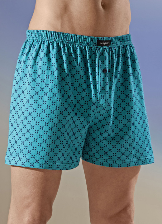 - Viererpack Boxershorts mit Alloverdessin, in Größe 005 bis 014, in Farbe 2X PETROL-MARINE, 2X ROYALBLAU-SCHWARZ