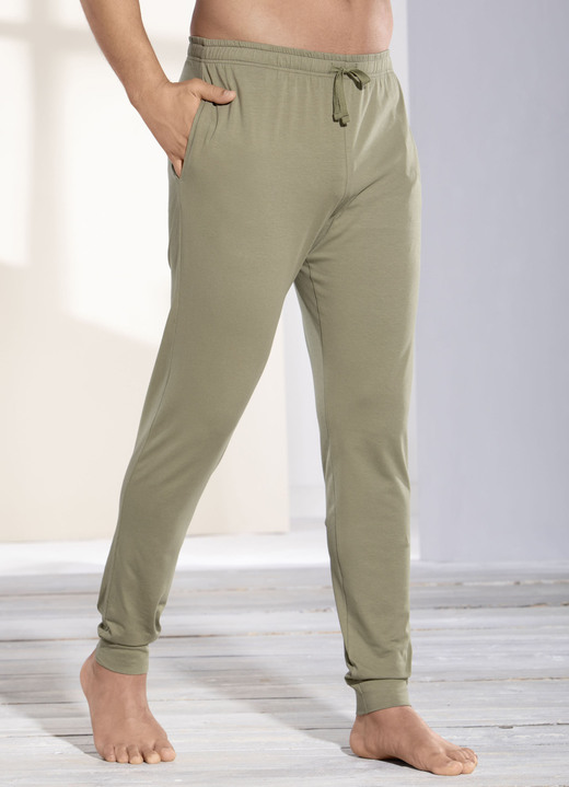 Schlafanzüge - Schlaf- und Freizeithose mit BIO Baumwolle, Bündchenabschllüssen  und Durchzugsband, in Größe 046 bis 062, in Farbe SCHWARZ Ansicht 1