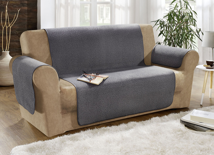 Sessel- & Sofaüberwürfe - Sessel-, Couch- und Armlehnenschoner mit Anti-Rutsch-Beschichtung, in Größe 101 (Sesselschoner, 50x150 cm) bis 865 (2 Armlehnenschoner, 50x 70 cm), in Farbe GRAU Ansicht 1