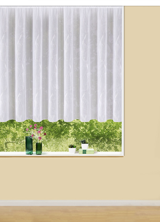 Klassisch - Blumenfenster-Store mit Bleibandabschluss, in Größe 140 (H120xB300 cm) bis 181 (H175xB600 cm), in Farbe WEISS Ansicht 1