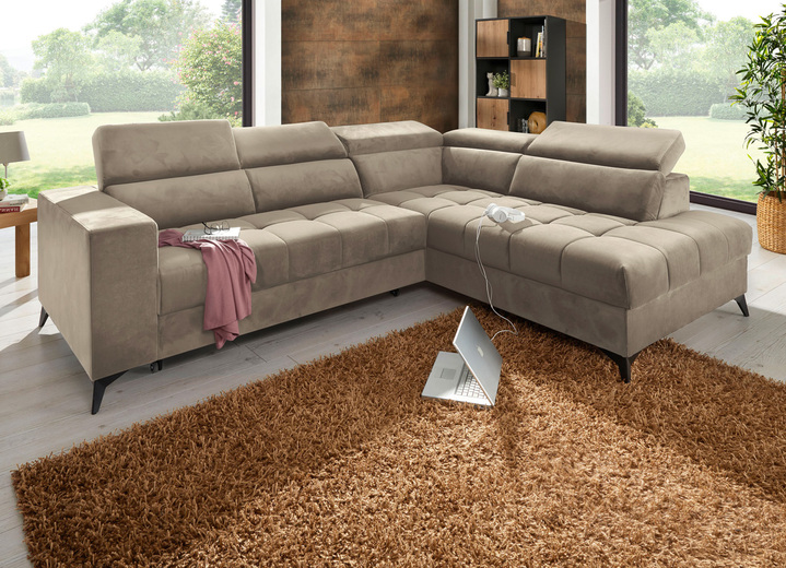 - Polsterecke mit Bettfunktion und Kopfteilverstellung, in Farbe BEIGE Ansicht 1