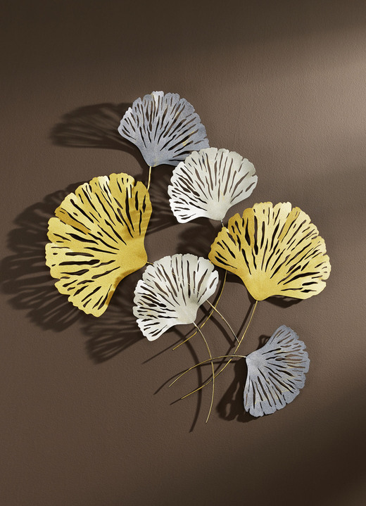 Metall-Wandbilder - Wanddekoration „Ginkgo-Blätter“, in Farbe GOLD-SCHWARZ-SILBER