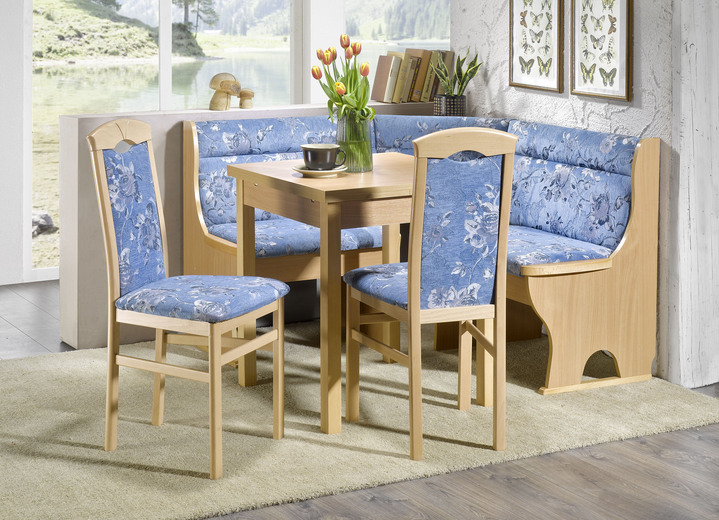 Stühle & Sitzbänke - Esszimmermöbel aus massiven Buchenholz, in Farbe BUCHE-BLAU, in Ausführung Eckbankgruppe, 4-teilig, groß Ansicht 1