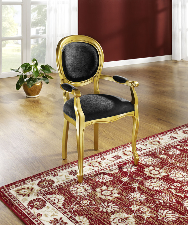 Stühle & Sitzbänke - Italienische Stühle mit Federkernpolsterung, in Farbe GOLD-SCHWARZ, in Ausführung Armlehnenstuhl Ansicht 1