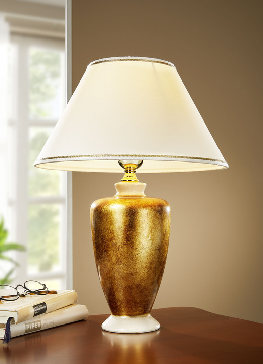 - Handbemalte Tischleuchte mit echter Blattgold-Auflage, in Farbe GOLD-BEIGE