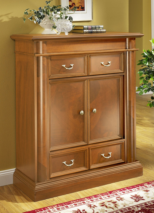 - Teilmassives Highboard mit Wurzelholzfurnier, in Farbe KIRSCHBAUM
