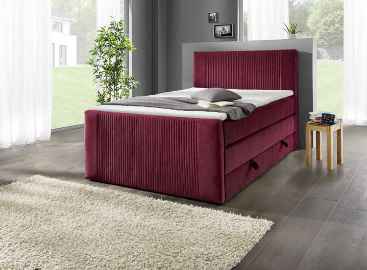 - Boxspringbett mit Bettkasten, in Farbe BORDEAUX