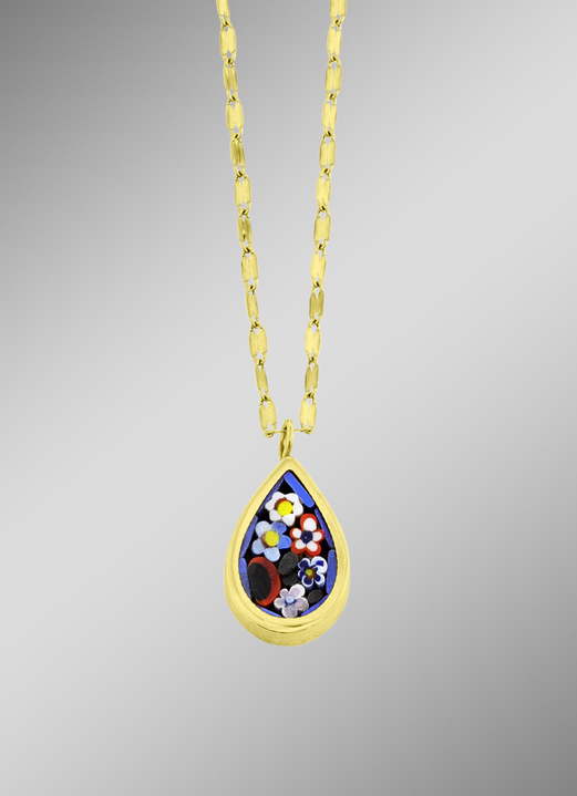 Halsketten - Plättchen-Halskette mit Blumen-Motiv, in Farbe  Ansicht 1